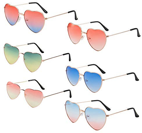 MEJOSER 6 Paare Brille Rosa Herz Hippie Brille Retro Hippie Brille Hippie Kostüm Brille Herren Damen Brille