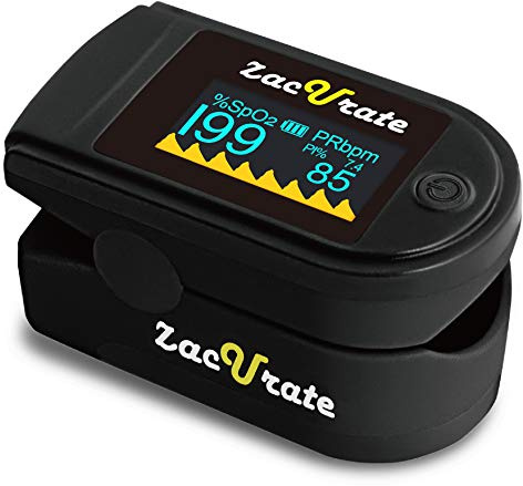 Zacurate 500C Elite Fingertip Pulse Oximeter Blood Oxygen Saturation Monitor with Silicon Cover, Batteries and Lanyard (Mystic Black)