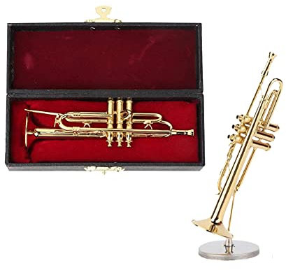 Musikinstrument Modell, Kupferminiatur Trompete mit Ständer und Koffer für Hauptdesktopdekoration Modellsammlung