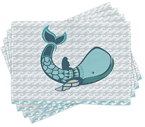 ABAKUHAUS Wal Platzmatten, Glückliche Smiley-Wal, Untersetzer aus Waschbaren Stoff Tischdekoration mit Druck, Blau und weiß