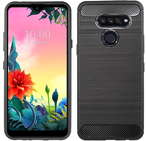 cofi1453® Silikon Hülle Bumper Carbon kompatibel mit LG K50S Case TPU Soft Handyhülle Cover Schutzhülle Schwarz