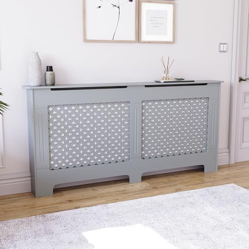 Vida Designs Oxford Radiator Cover – Traditional Cross Pattern, Olive Grey, MDF, Painted Finish, Heat Efficient, Extra Large, (H 82 x W 172 x D 19 cm)
