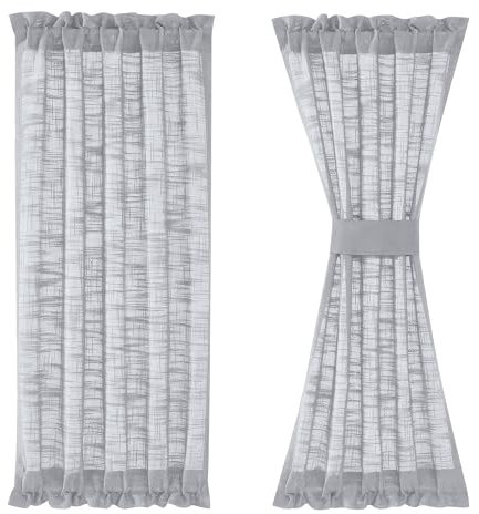 FMFUNCTEX Französischer Türvorhang, halbtransparent, 183 cm, Leinenstruktur, Vorhang für Vorder- und Hintertüren, Grau