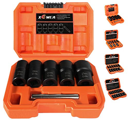 XEWEA Set di chiavi a bussola elicoidali con barra di perforazione centrale, 6 pezzi da 1/2, strumenti di rimozione per bulloni rotti, spogliati, arrotondati e viti da 17 mm, 19 mm, 21 mm, 22 mm, 27