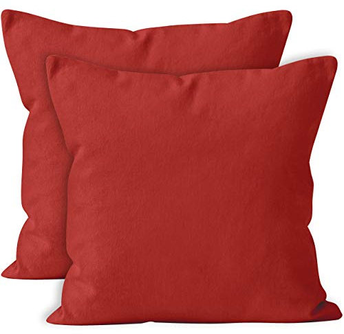 Encasa Conjuntos de Almohadas de algodón de algodón de 2 I 24x24 in (60x60 cm) - Ladrillo I No Insertar I Plain Square Cubas de Almohadas I Lavable | Solamente para Uso en Interiores