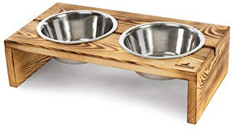 Nobledog Hunde-Napf Set mit Edelstahl-Schalen, Katzen-Napf, erhöht, Holz, Doppel-Fressnapf, Futterstation, Futternapf-Halterung - L-Inhalt: 2X 1,4 L