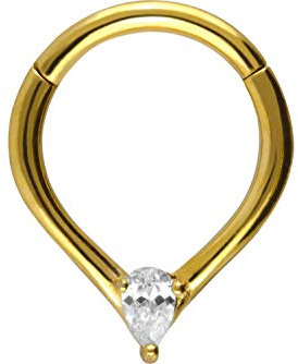 PIERCINGLINE Chirurgenstahl Clicker TROPFEN + KRISTALL Piercing Ring Nase Septum Ohr Helix Tragus Goldfarben