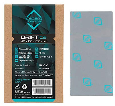 Iceberg Thermal DRIFTIce Thermal Pad - 13 W/mK, Thermal Pad en silicone pour dissipateur thermique/GPU/CPU (40 mm x 80 mm 2,0 mm)