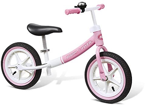 Radio Flyer Air Ride Balance Bike, Toddler, Ages 1.5-5, Kids Pink & White Ride On Balance Bike