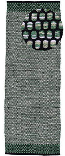 carpetfine Baumwollteppich Kelim Mia Läufer Grün 80x300 cm | Moderner Teppich für Wohn- und Schlafzimmer