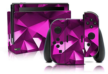 Set pellicola protettiva adatta per Nintendo Switch HAC-001 Giochi Console 2017 Top protezione contro graffi Design Sticker Cover Adesiva autoadesiva RX021 (n. 14 Polygon Pink)