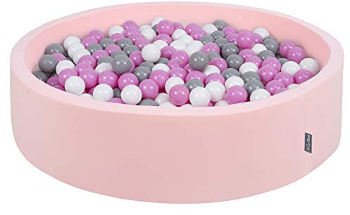 KiddyMoon Bällebad 120X30cm/200 Bälle Rund Groß Bällepool Mit Bunten Bällen Für Babys Kinder, Rosa:Grau-Weiß-Pink