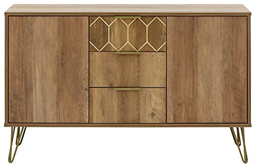 GFW Orleans Sideboard Unit With 3 Storage Drawers And 2 Doors Storage Cabinet, Contemporary Wooden Mango Sideboards For Living Room, Kitchen, And Bathroom, 40 x 114 x 70 cm