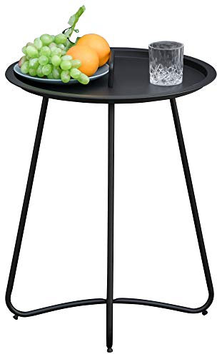Outsunny Beistelltisch für Garten Couchtisch Kaffeetisch mit Tragegriff Wohnzimmer Metall Schwarz Ø46 x 56H cm