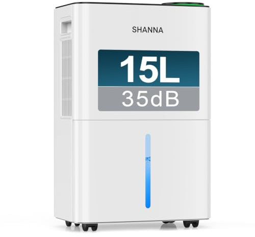 SHANNA Deumidificatore, Deumidificatore Portatile, 15L/24H, Serbatoio 2L, Basso Rumore, Basso Consumo, Sbrinamento Automatico, Blocco Bambini, Design Anti-Goccia, R290, Sost. 1 anno, Gar. 10 anni
