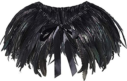 Tomaibaby Schwarz mit grüner gotischer Feder Cape Cosplay Robe Party Performance Kragen Schal Dress- up Umhang Achselzucken Wickel Kostüm Zubehör