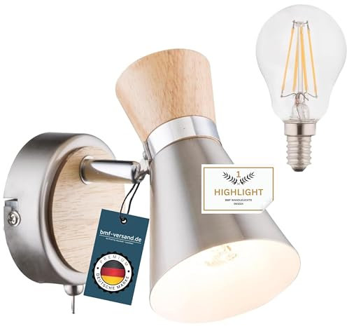 bmf-versand Wandleuchte Innen mit Schalter - Wandstrahler 1 Flammig - LED Wandlampe inkl Leuchtmittel - Deckenstrahler Holz Optik - Deckenleuchte Beweglicher Spot