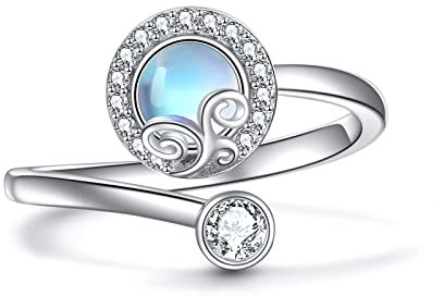 POPLYKE Mondstein Angst Spinner Ringe Sterling Silber Mondstein Fidget Ring Verstellbar Drehbare Ringe Stress Abbauen Schmuck Geschenke für Frauen