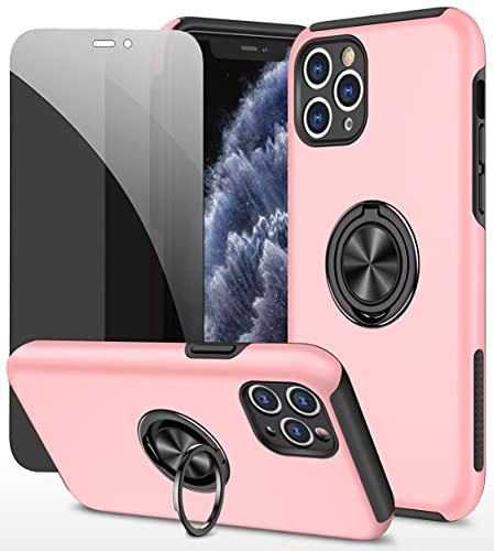 Dechyi Anti-Spähen hülle für iPhone 11 Pro rosa Handyhülle mit Sichtschutz aus gehärtetem Glas Displayschutzfolie mit Ringhalterung stoßfest, Kratzfest PC-Silikon strapazierfähig Schutzhülle