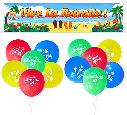 13Pcs Rente Deko Ruhestand 180x40 cm Rente Banner 12 Luftballons auf Französisch (A)