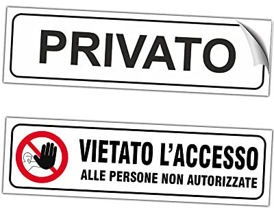 EVM VIETATO L'ACCESSO + PRIVATO Eticchetta Segnaletica Targhetta in PVC Morbido Adesivo impermeabile Porte Locali Ufficcio 21x6cm 2pz