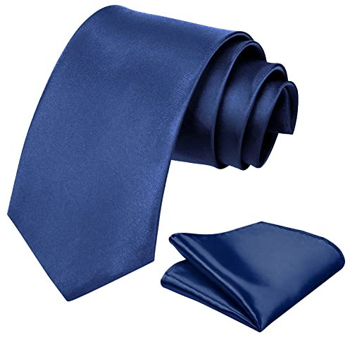 Aomig Herren Krawatten mit Einstecktuch, Schmale Krawatte 8 cm für Männer, Elegant Hochzeit Krawatte für Büro oder Festliche Veranstaltunge (Dunkelblau)
