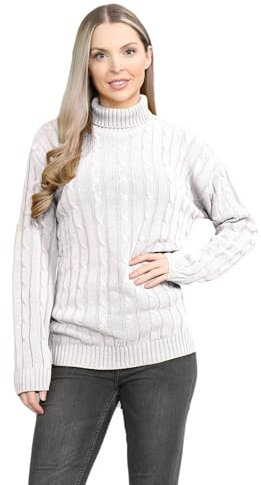janisramone® Polo High Neck Jumpers for Women UK, Cable Knitted Long Sleeve Ladies Jumpers, Casual Pullover Winter Turtle Neck Tops for Women Size 8-152 White