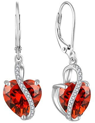 YL Damen Herz Ohrringe 925 Sterling Silber Tropfenohrringe Januar Geburtsstein Granat Schmuckgeschenke für Mutter Freundin Damen