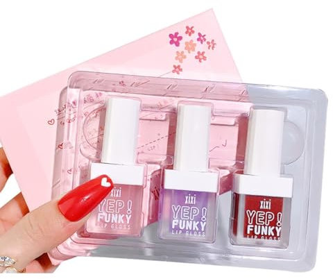 Skynest 3 Farben Spiegel Wasser Lippe Gloss Lip Glaze Transparent Glas Lip Oil Wasserdicht Feuchtigkeitsspendende flüssige Lippenstift Make-up Kosmetik (#1)