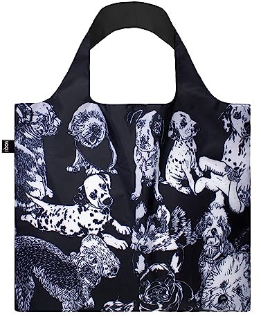 LOQI Tasche - Red Poppy Bee - Blockdruck mit Hunden - Hunde, Schwarz, Zeitgenössisch, Schwarz, Zeitgenössisch