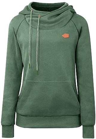 Cassiecy Hoodie Damen Winter Langarm Stehkragen Kapuzenpullover Warme Casual Pullover Hoody mit Kapuze（Grün, XL