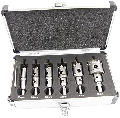 LAIWEI Set di 9 pezzi, con 6 seghe a tazza in metallo duro, da 16, 18, 20, 22, 25, 35 mm, 2 punte, 1 chiave per dadi, punta per acciaio inox