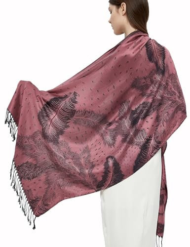 Gragengs Pashmina Schal Wrap mit ethnischen Paisley Two Tone Jacquard Schal für Damen,Feder-Pulver rosa