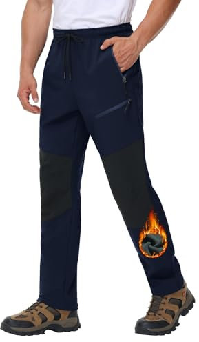 VILIGO Outdoorhose Herren Softshellhose Wasserdicht Winddicht Skihose Warm Fleece Gefüttert Arbeitshose Winter Trekkinghose Hohe Taille Wanderhose mit Taschen