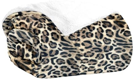 Home Tresor Plaid Pile, Coperta Copridivano, Pellicciotto Caldo e Morbido in Pile di Flanella e Sherpa Invernale, Plaid Divano Coperta Pelliccia Pelosa Fantasia Leopardo cm. 127x152