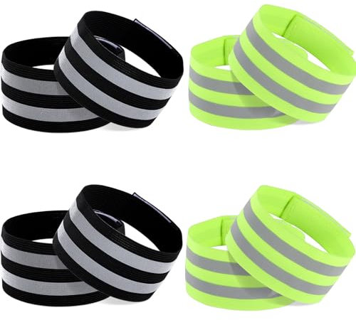 RAFIYU 8 Stück Hosenklammer Fahrrad, Elastisch Reflektierende Bänder mit Klettband für Outdoor Joggen, Hosenschutz Radfahren, Wandern, Reflektierendes Sicherheitsarmband, 35 x 5 cm(Grün und Schwarz)