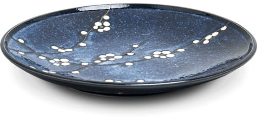 Luxe - Set d'assiettes - Hana bleu - Edo japon - Ø22 cm - Assiettes en porcelaine - Assiettes en céramique - Assiettes profondes - Assiettes à dîner - Assiettes à manger - Assiettes à petit-déjeuner -
