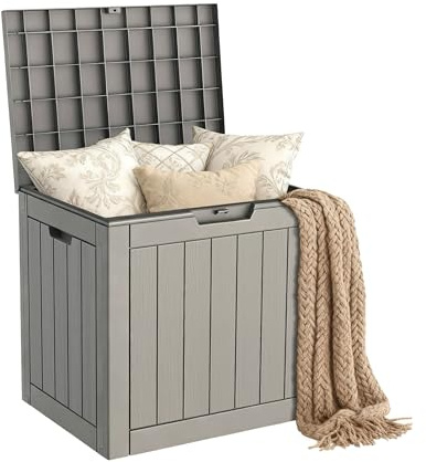 Mars Villa 31 Gallon Deck Box, Waterproof Weatherproof and UV Resistant Resin Storage Bin with Lockable Lid, for Outdoor Patio Furniture Cushions, Pool Supplies, Garden Tools, Greige