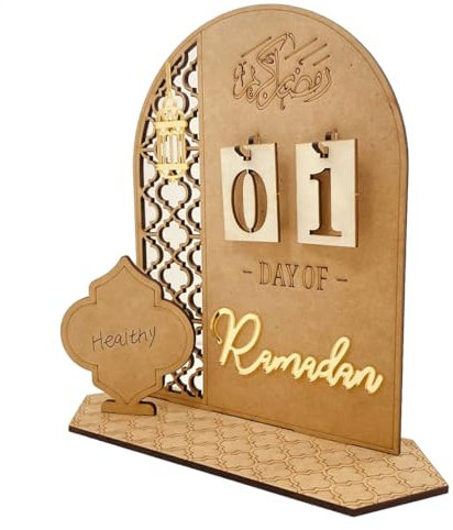 Ramadan Adventskalender Eid Mubarak Holz Countdown Kalender Tracker Datum Geschenk für Kinder Arabisch Muslim Islamisch Urlaub Tisch Home Dekorationen DIY Inspiration Wiederverwendbar (A)
