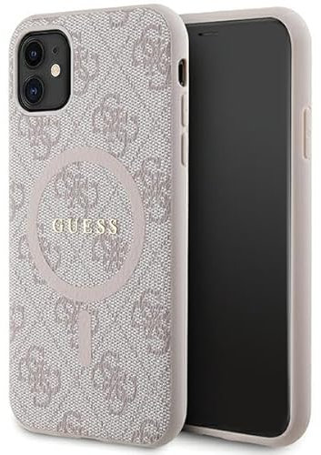 Guess GUHMN61G4GFRP Case for iPhone 11 6.1 Inch/Xr Pink Hard Case 4G Collection Leather Metal Logo