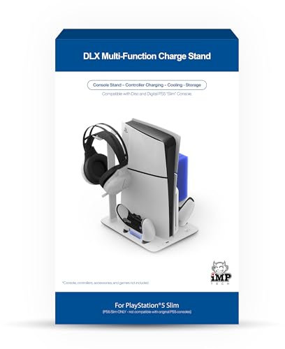 Imp Gaming DLX Twin Charging Tower With Cooling Fans & Game Storage Stand PlayStation 5 Slim