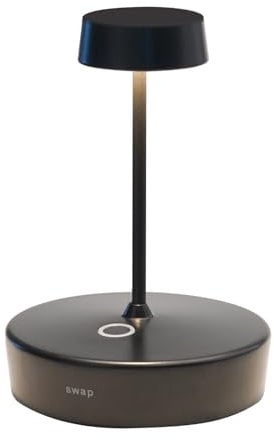 Zafferano, Swap Mini, Wiederaufladbare und Kabellose Tischlampe mit Touch Control, Geeignet für den Innen- und Außenbereich, Stufendimmer, 2200-3000 K, Höhe 14,8 cm, Farbe Schwarz