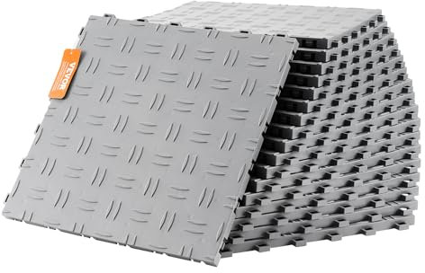 VEVOR Baldosas de Garaje Entrelazadas 50 Piezas Baldosas de PP para Suelo de Garaje 305 x 305 x 13,4 mm Textura Antideslizante de Doble Cara, para Garajes, Sótanos, Talleres de Reparación, Plata