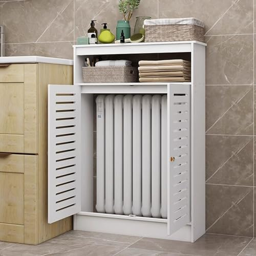 ZJGFCB Radiator Cover Shelf, Louvered Grill Shelf Cabinet, Heating Cover Storage Organizer with 2 Doors for Home Living Room Bedroom