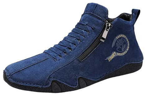 Sneakers Uomo Scarpe Running Corsa Nuove Scarpe in Pelle da Uomo Primaverili e Autunnali Scarpe con Stivaletti Corti con Cerniera alla Moda Coreana Casual Jogging Trekking Tennis Outdoor (Blue, 44)