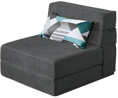 ANONER 70 x 190 cm Sofá Plegable Sillón Cama con Espuma de Memoria & Almohada, Futon Sofa Cama para Yoga, Oficina, Salón, Estudio, Colchón de Suelo Portada Lavable Unos, Gris Oscuro