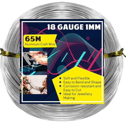 65 m Aluminum Craft Wire, 18 Gauge 1mm Metal Wire for Craft Bendable Craft Wire for Sculpture, Jewellery Making, Bike Modelling, Wire Weaving and Wrapping