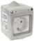 Base Schuko estanca IP55 16A 250V, protección contra agua y polvo, ideal para instalaciones exteriores y aplicaciones industriales.