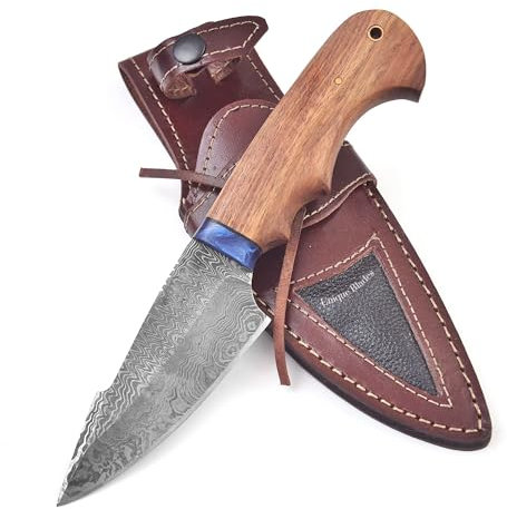 Unique Blades Couteau de Survie Damas 25 cm, Lame Fixe Multifonction pour Camping, Chasse, Bushcraft
