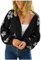 HEYPORK Damen Herbst Winter Warm Bequem Pullover Casual Mode Strickjacke Strickpullover Frauen Strickjacke StraßE Hipster Kurz Gestrickt Blumen Pullover(A Schwarz, XL)